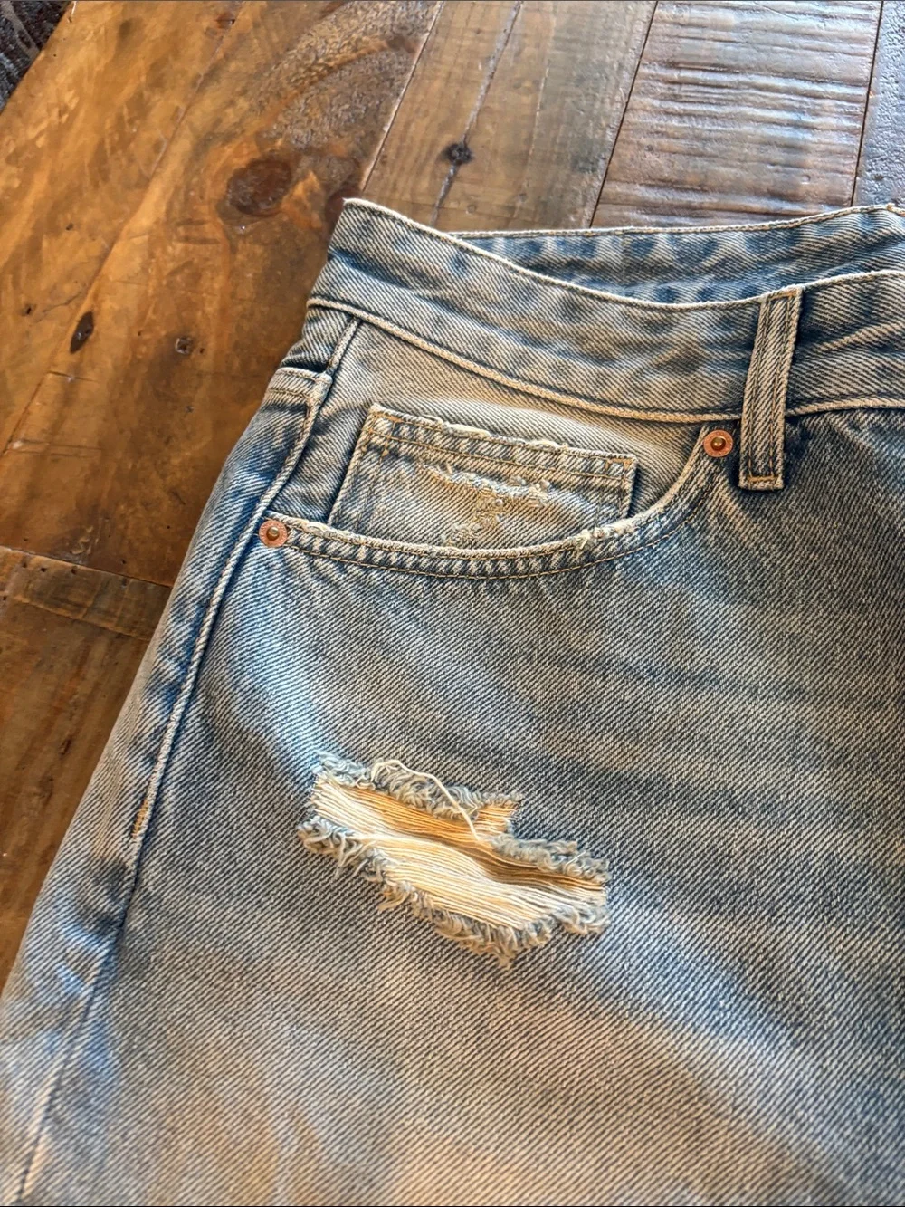 Bershka Light Blue Distressed Denim Shorts For Women.
